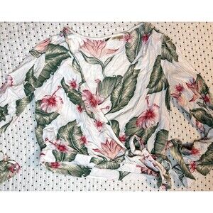 Roxy Women’s Floral Long Sleeve Wrap Crop Top Size XS -XSmall Tropical Beachy